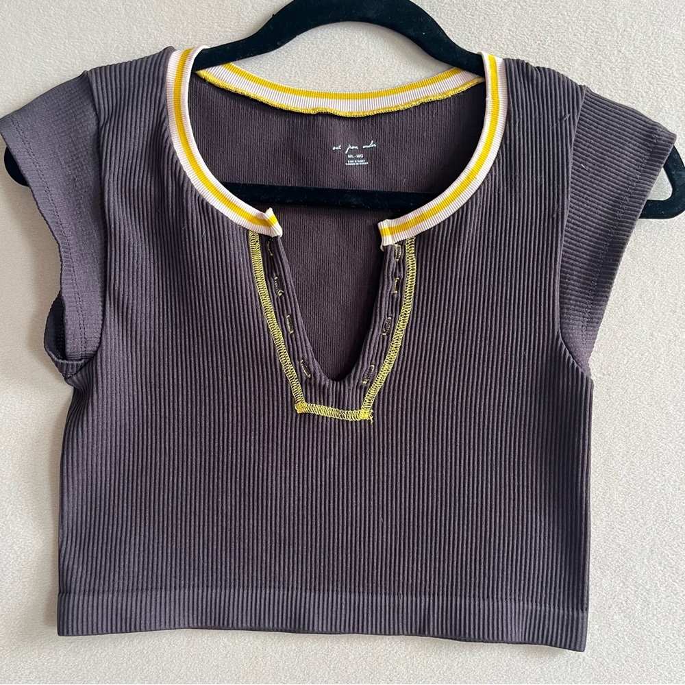 Urban Outfitters NWT Go For Gold Top Brown Motif Retro Ribbed Crop‎ M/L Y2K